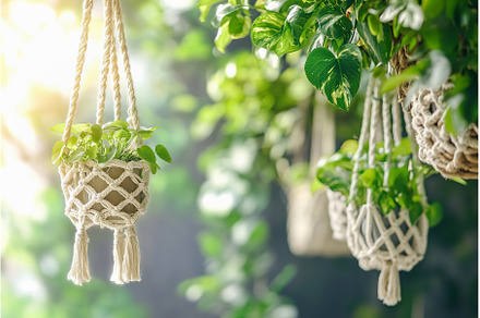 Indoor plants in macrame hangers, an Architecture Photo by Lermont51
