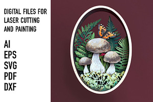 Mushroom Woodland Oval SVG File, an Object Graphic by HelloWood