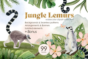 Lemurs in tropical jungle clipart