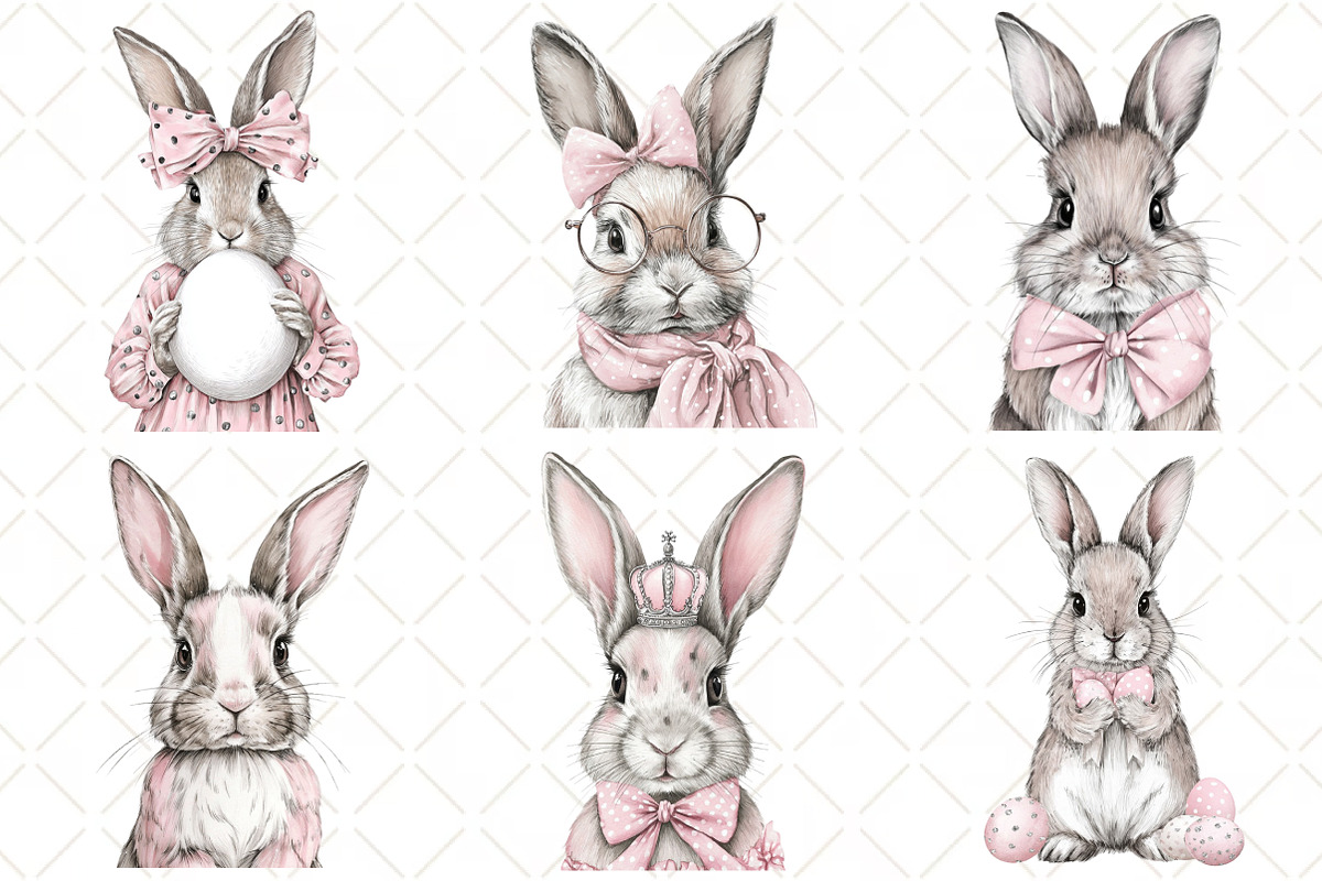 Whimsical Easter Bunny Clipart PNG, an Illustration by Black Bird Studio (Photo 3 of 5)