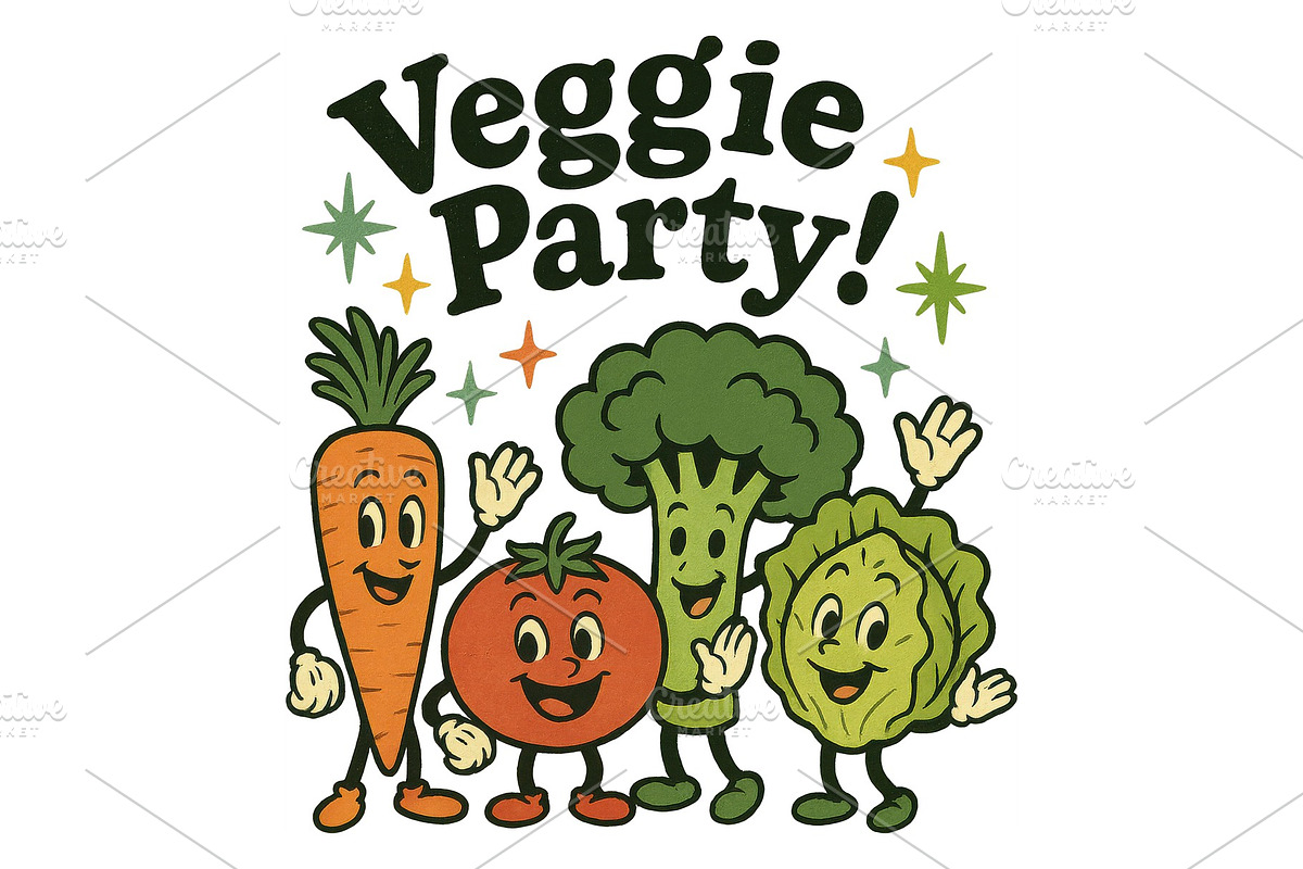 Veggie Party Wall Art Cute Retro, a Background Graphic by LaseredNinja (Photo 1 of 7)