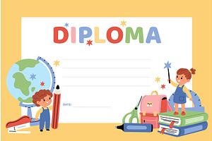 Kids school diploma template. Happy, an Object Illustration by YummyBuum