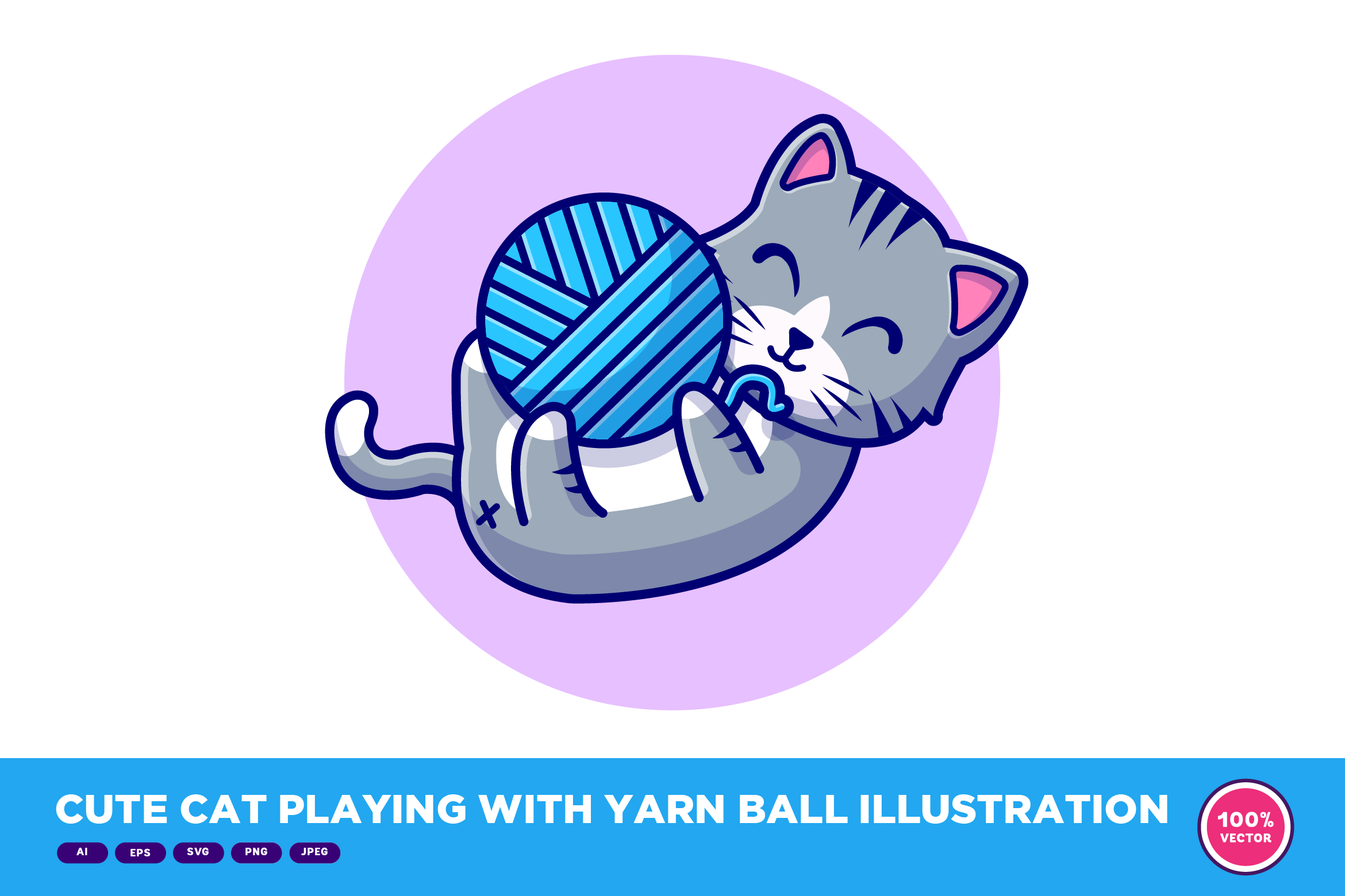 Cute Cat Playing With Yarn Ball, an Animal Illustration by