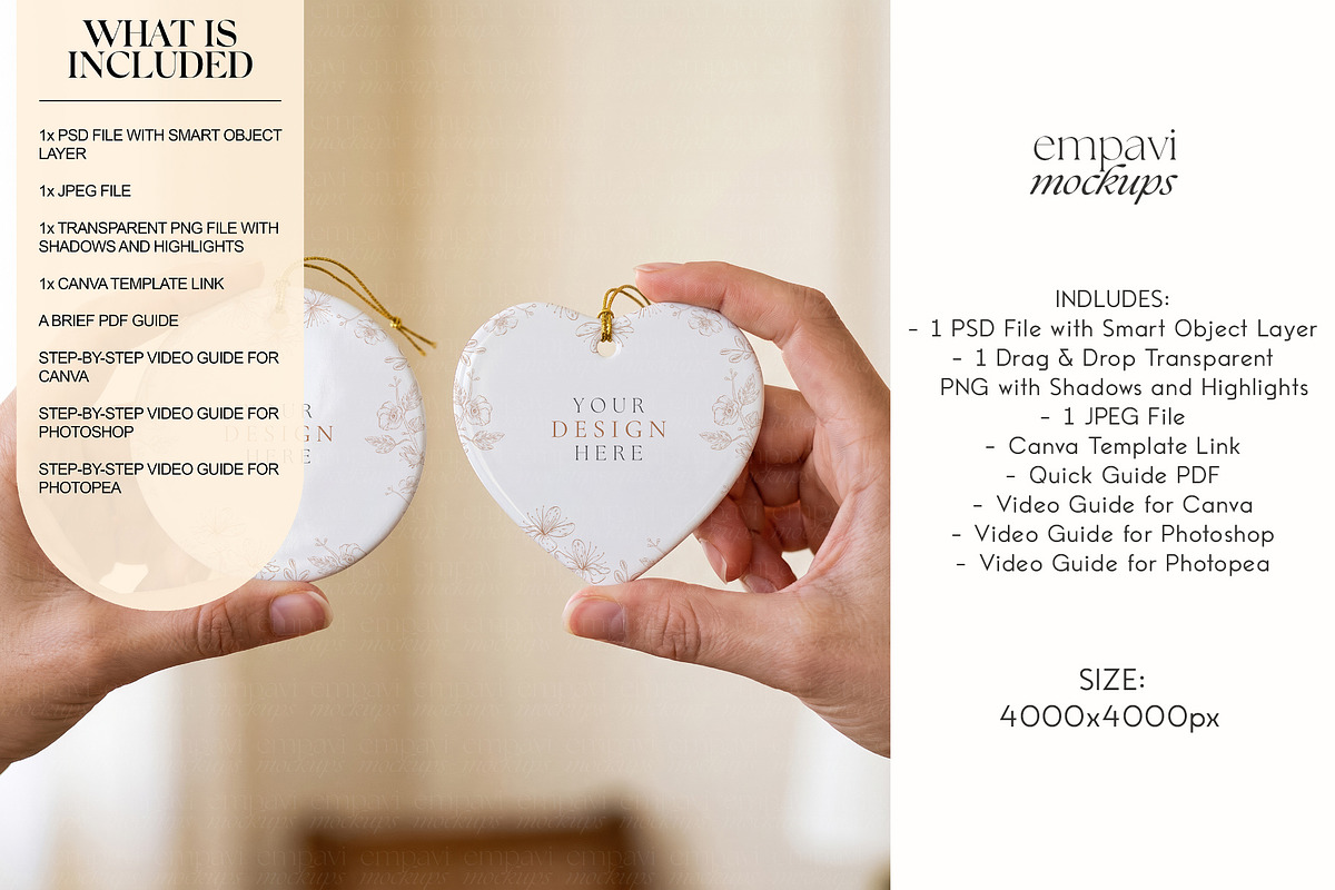 Heart and Round Ornament Mockup, a Household Mockup by EmpaviMockups (Photo 2 of 5)