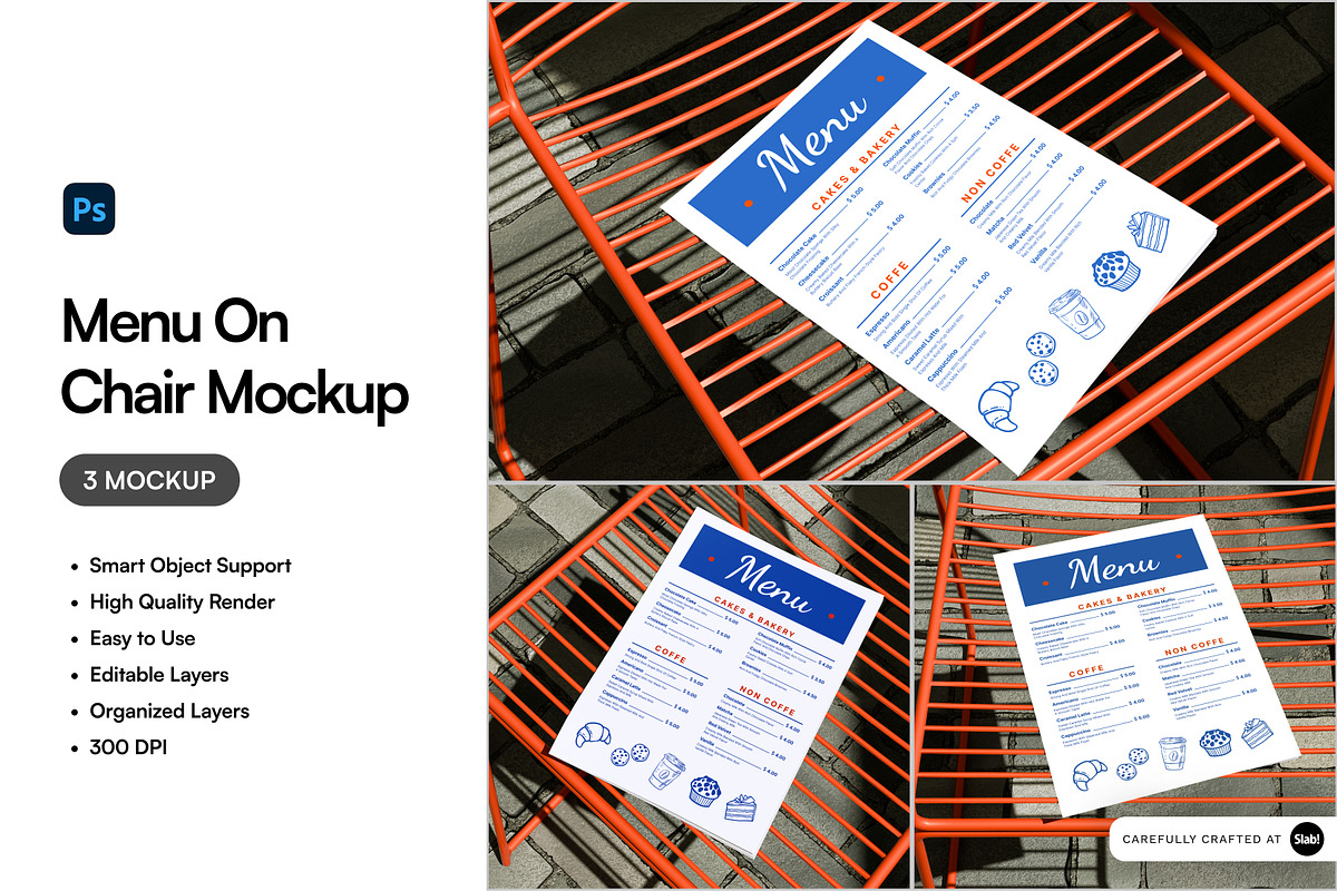 Menu On Chair Mockup, an Advertising Mockup by SLAB! Design (Photo 1 of 5)