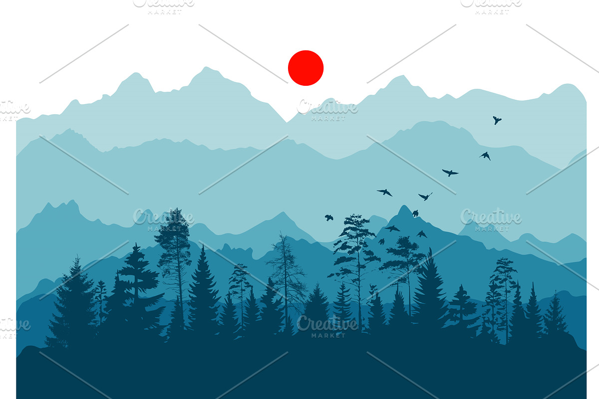 Panorama of mountain trees and red, an Illustration by Nenahliadava Design