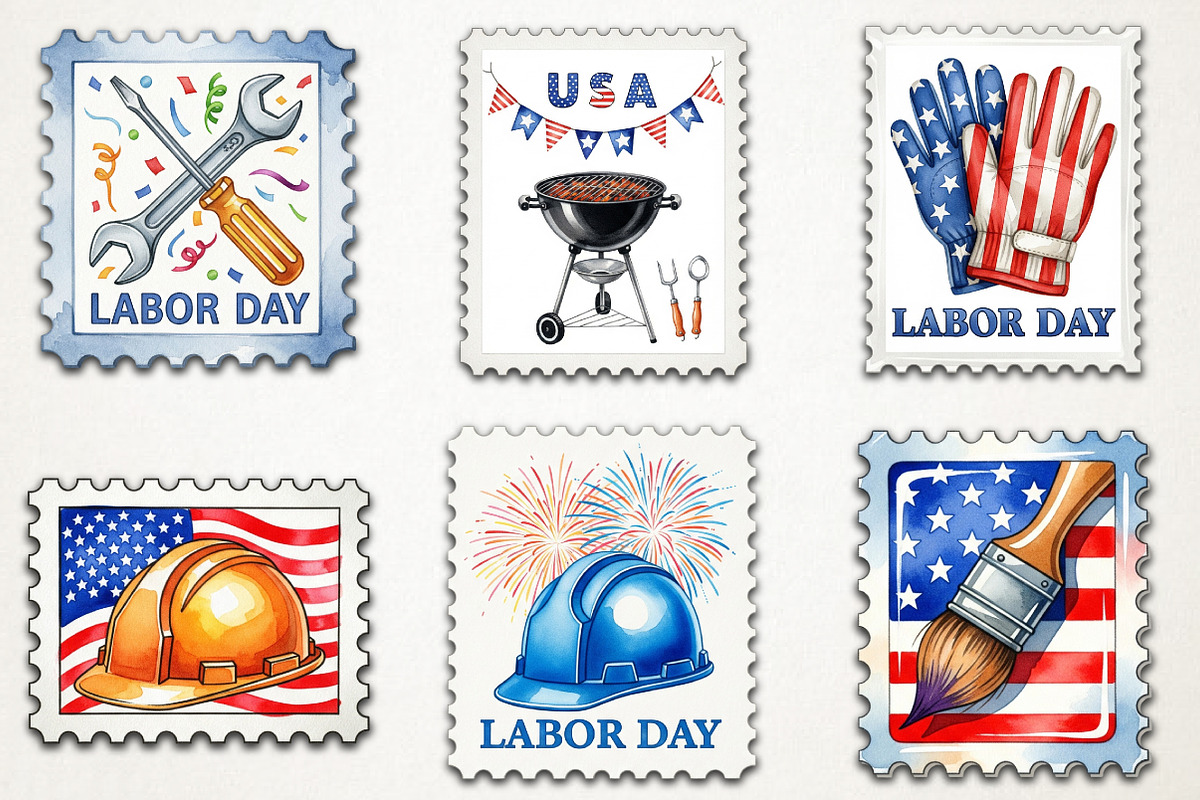 Labor Day Postage Stamp Clipart, an Illustration by RobertsArt (Photo 5 of 5)