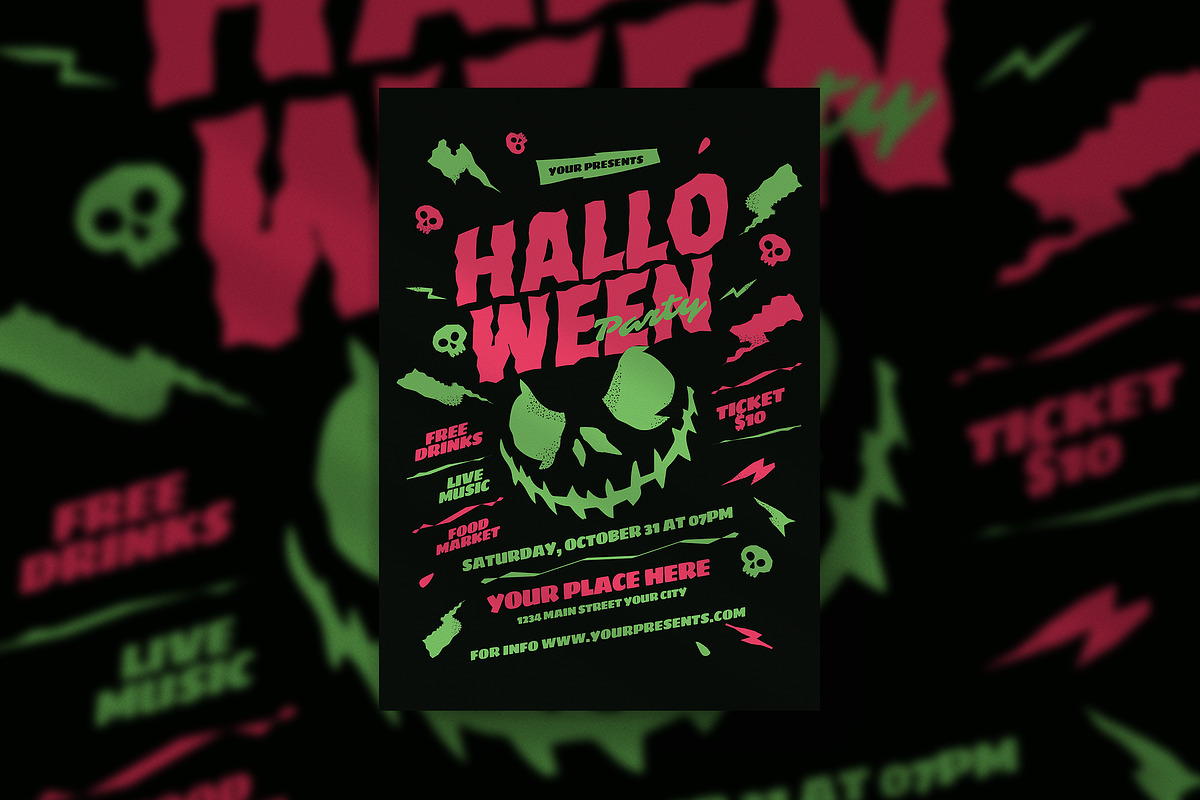 Green Halloween Party Flyer, a Flyer Template by lilyshop