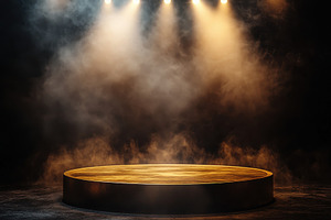 Elegant gold podium on dark backdrop, a Photo by Pavel_design