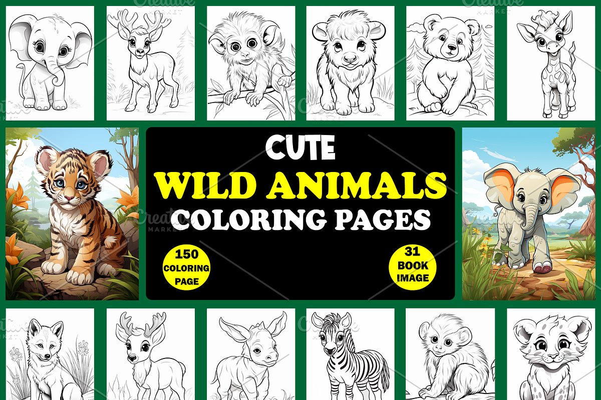 150 Baby Wild Animals Coloring Pages, a Brochure Template by Design Station (Photo 1 of 5)