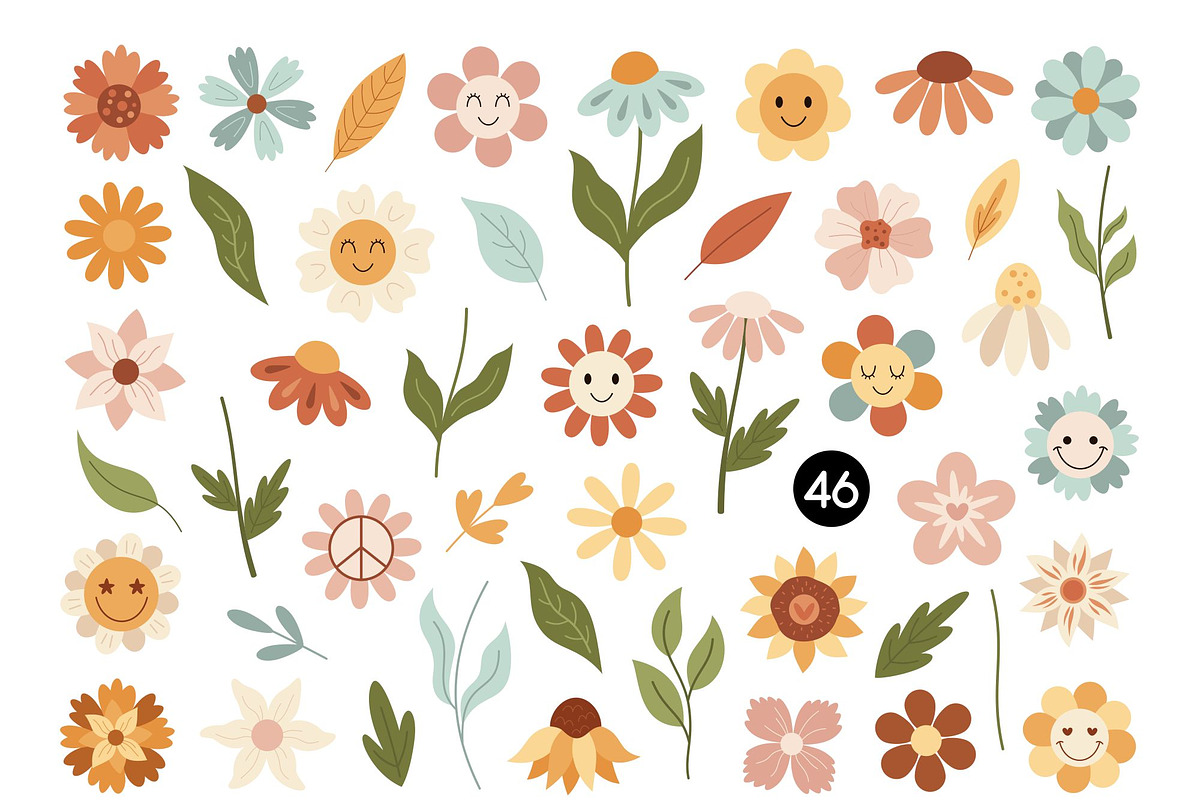 Groovy flower clipart, a Seasonal Illustration by JulzaArt (Photo 2 of 5)