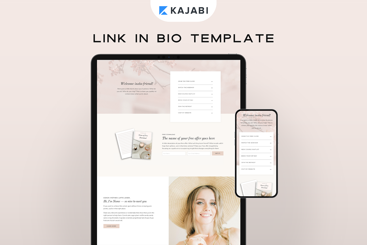 Kajabi Link in Bio Page Template, a Landing Page Template by Pixel & Flow (Photo 1 of 9)