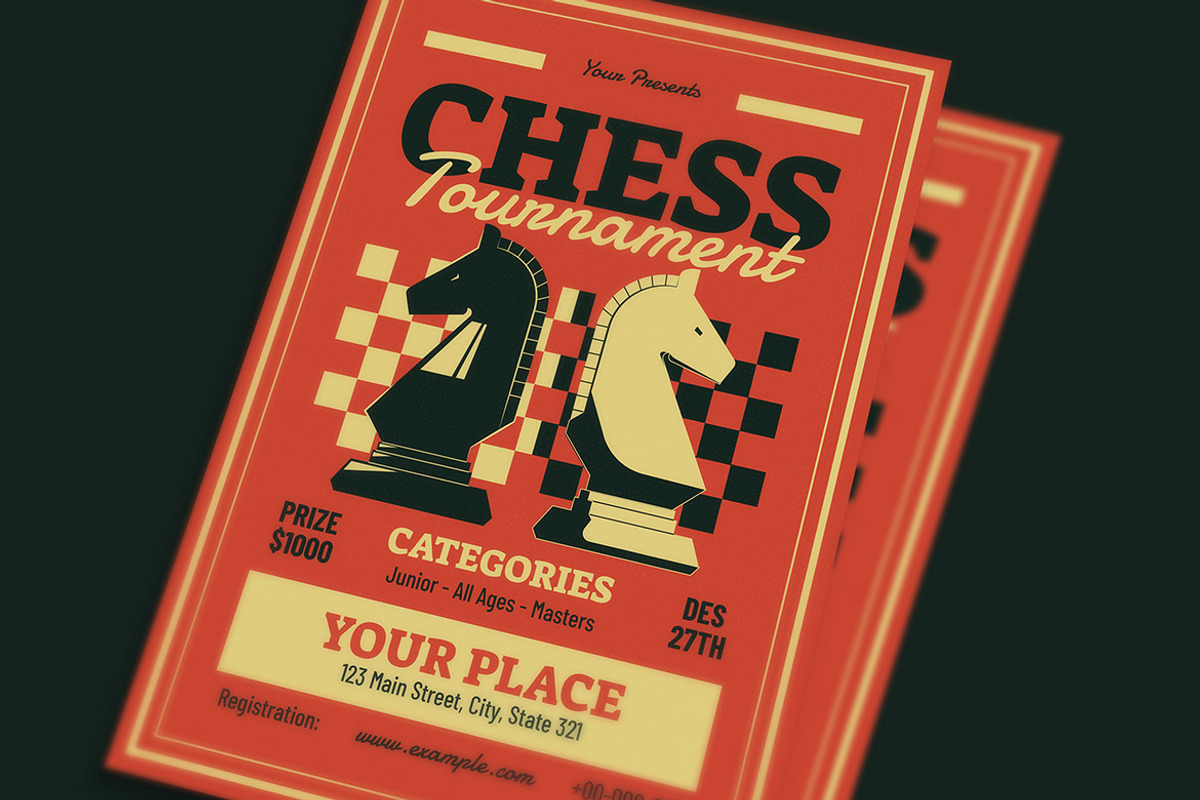 Retro Chess Tournament Event Flyer, a Flyer Template by VectorVactory (Photo 2 of 3)