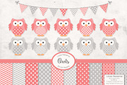 Coral & Grey Owl Vectors & Papers, an Animal Illustration by Amanda Ilkov (Thumbnail 1 of 3)