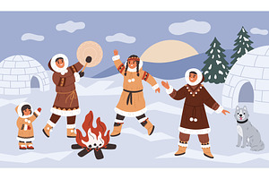 Eskimos life scene. North pole, a Person Illustration by YummyBuum