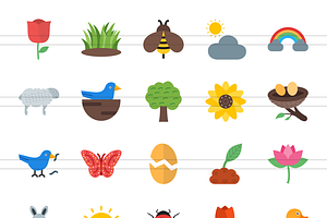 50 Spring Flat Multicolor Icons