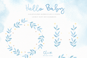 Hello Baby Blue Watercolor Clip Arts