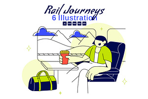 6 Rail Journeys Vector Illustration, a Transportation Illustration by denayunebgt