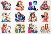 Cute Catlover Girl Clipart, an Illustration by RobertsArt (Thumbnail 7 of 7)