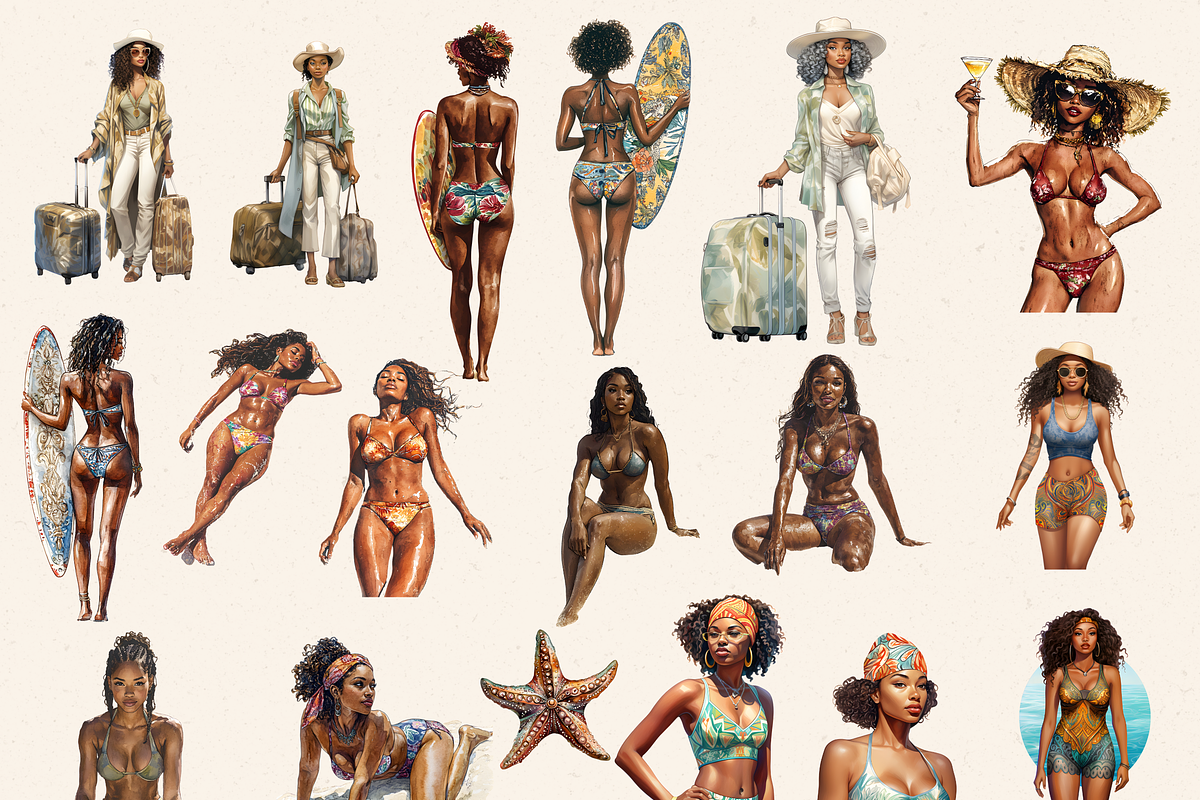 BEACH SUMMER GIRL ROMANCE CLIPART, a Person Illustration by Daring Digies (Photo 2 of 8)