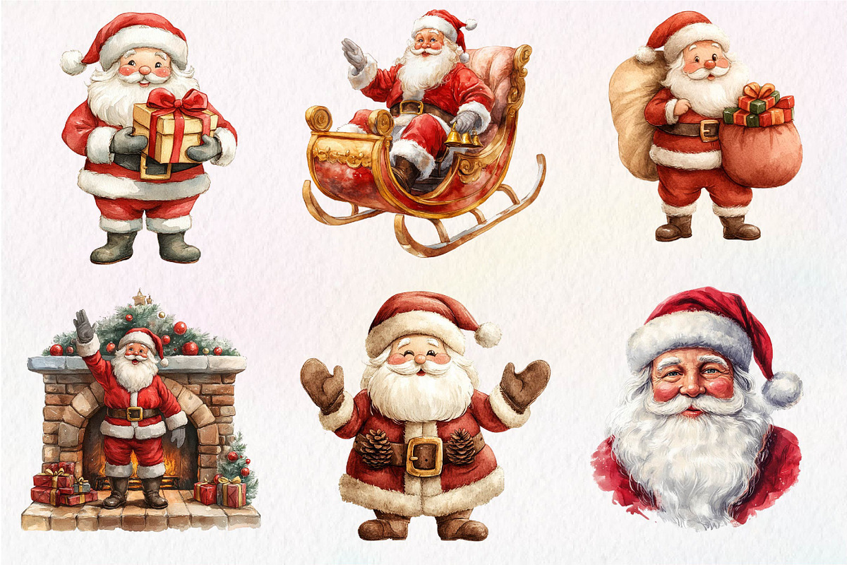 Vintage Santa Claus Clipart, an Illustration by Dream Creation (Photo 3 of 7)