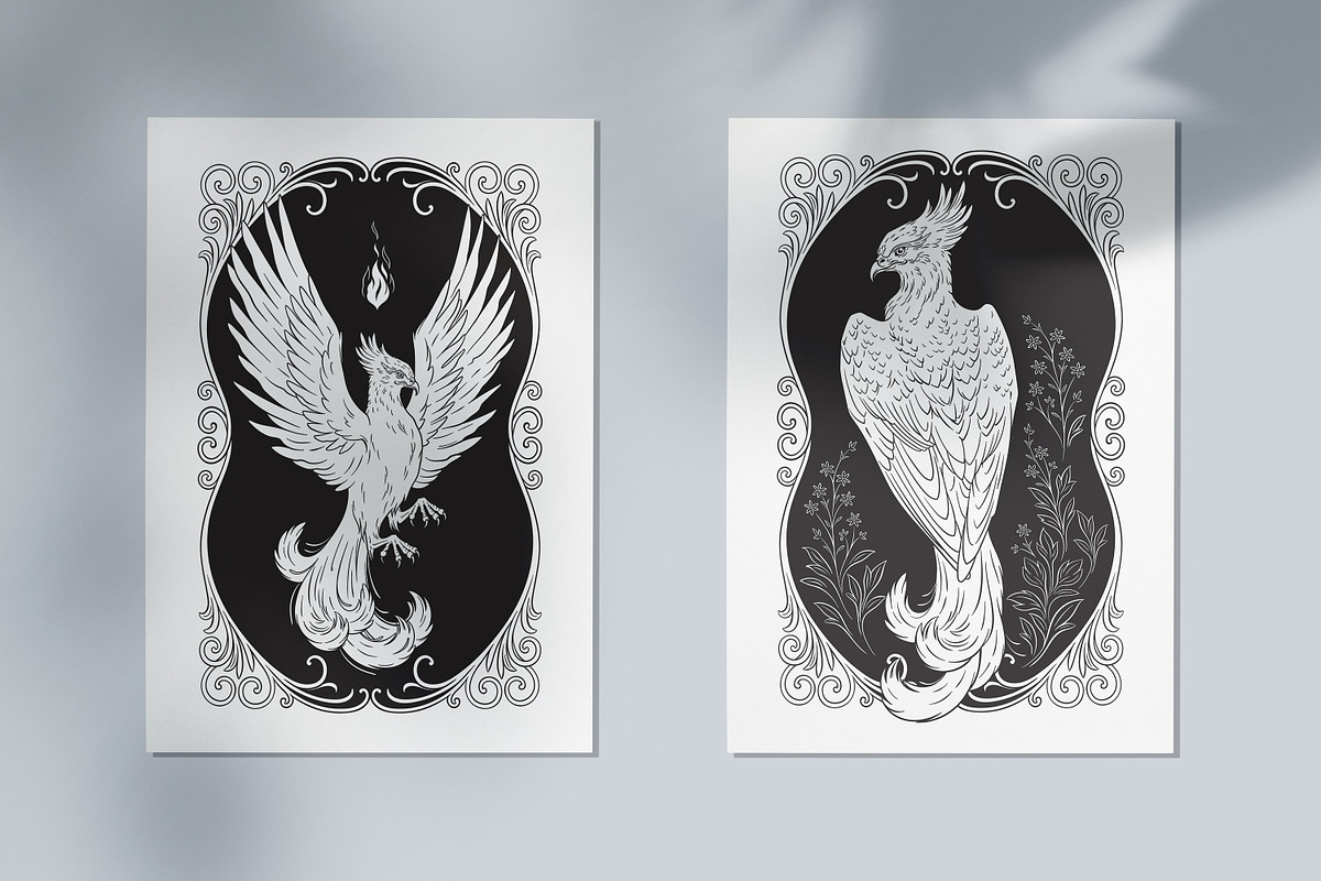 Phoenix hand-drawn vector arts, an Animal Illustration by Croisy (Photo 2 of 3)