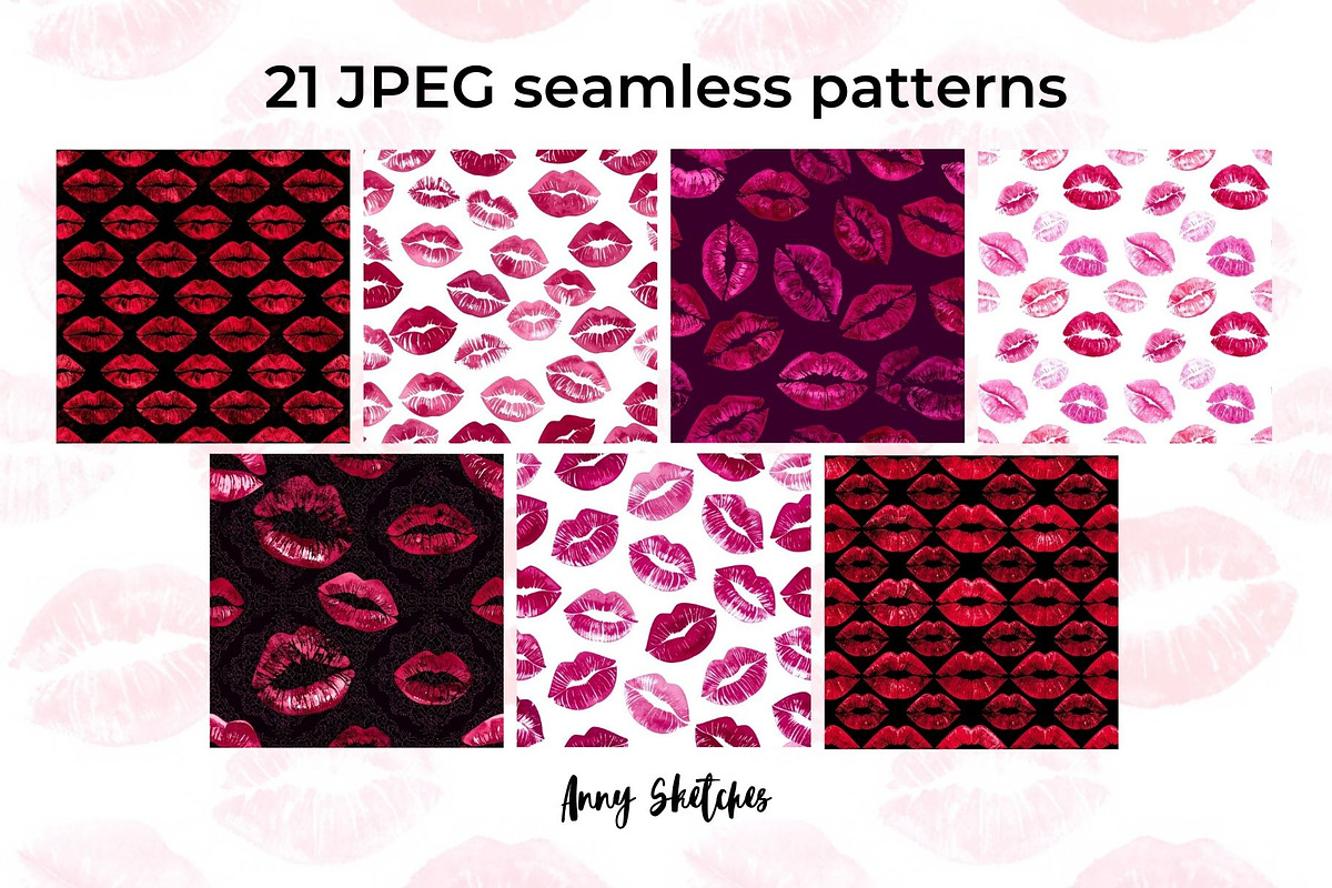 Kiss Seamless Pattern Bundle, a Background Graphic by Anna Design Studio