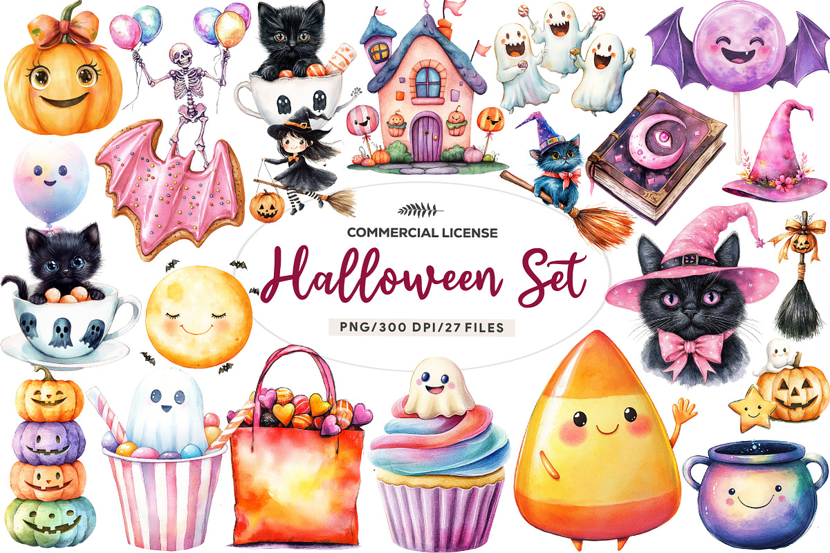 Cute Watercolor Halloween Set, an Illustration by CreationArt (Photo 1 of 5)
