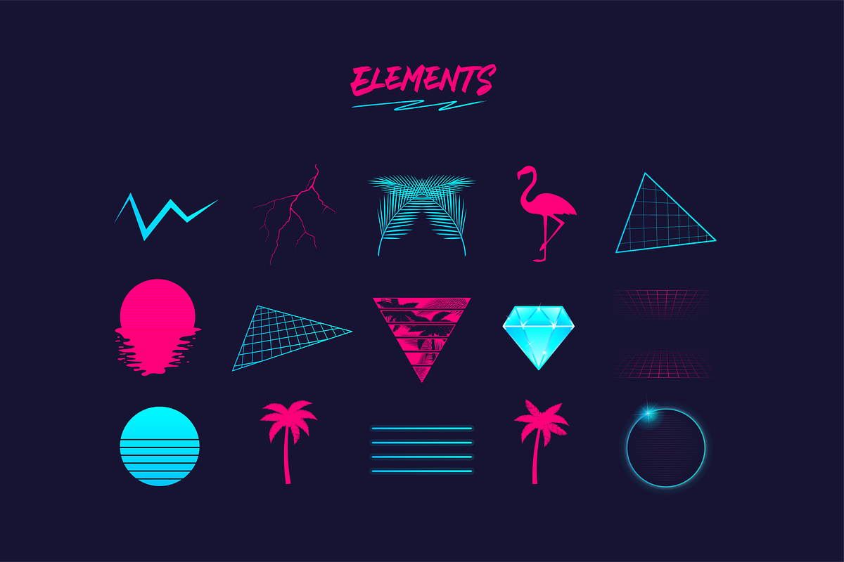 Retro Neon 80s & Synthwave Graphics, an Object Graphic by DenysHolovatiuk (Photo 3 of 5)