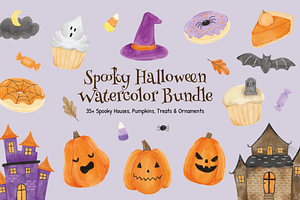 Spooky Halloween Watercolor Bundle