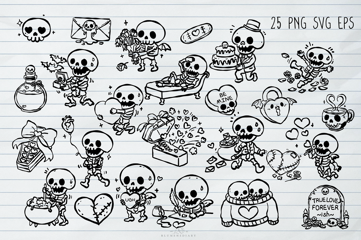 Gothic Valentines Skeleton Line art, a Decorative Illustration by Blumensdiary (Photo 2 of 7)