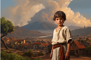 Ancient Greek Volcano Eruption Child