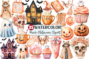 Peach Colored Halloween Clipart, an Illustration by Rose Art