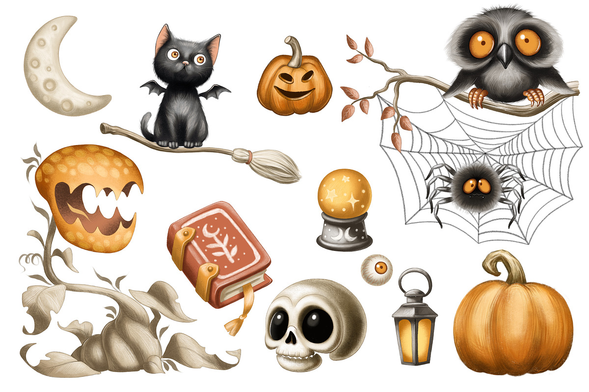 Magical Lemur Halloween Set, an Illustration by IrynaPanashii (Photo 3 of 10)