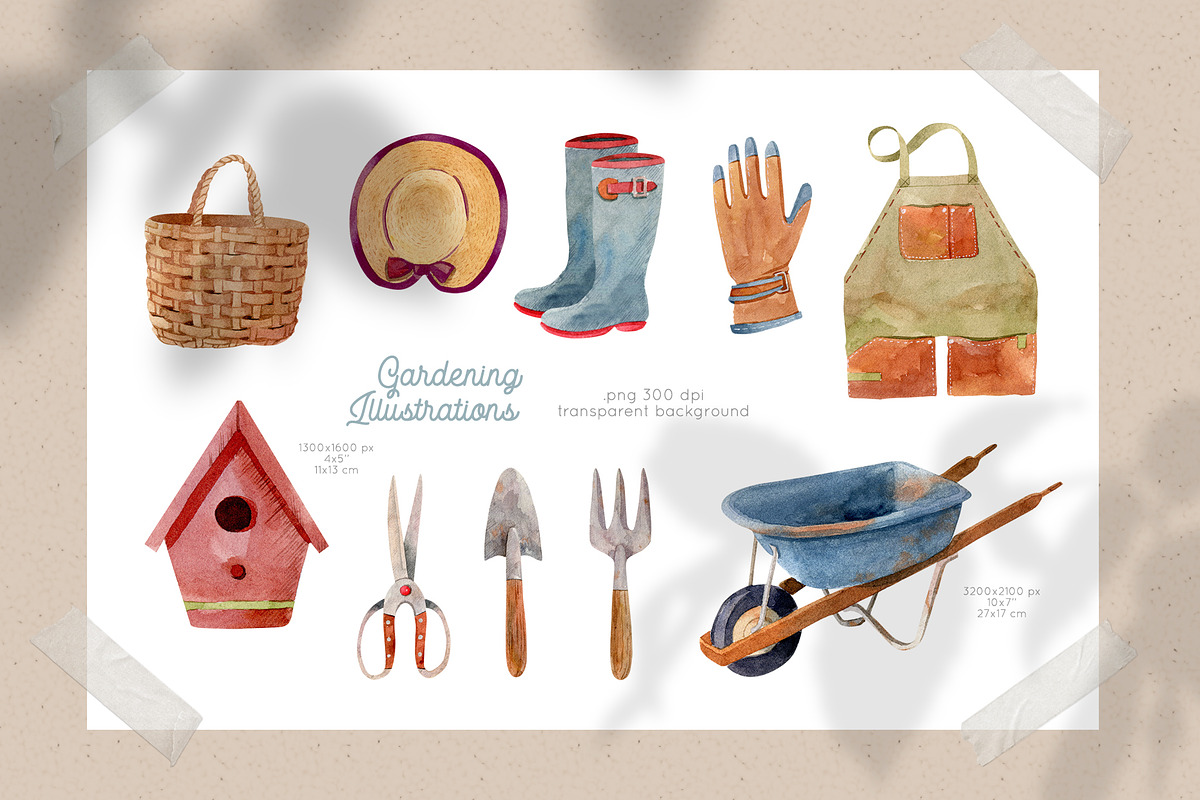 Gardening Tools Clipart, a Decorative Illustration by Julia M. Watercolor (Photo 4 of 11)