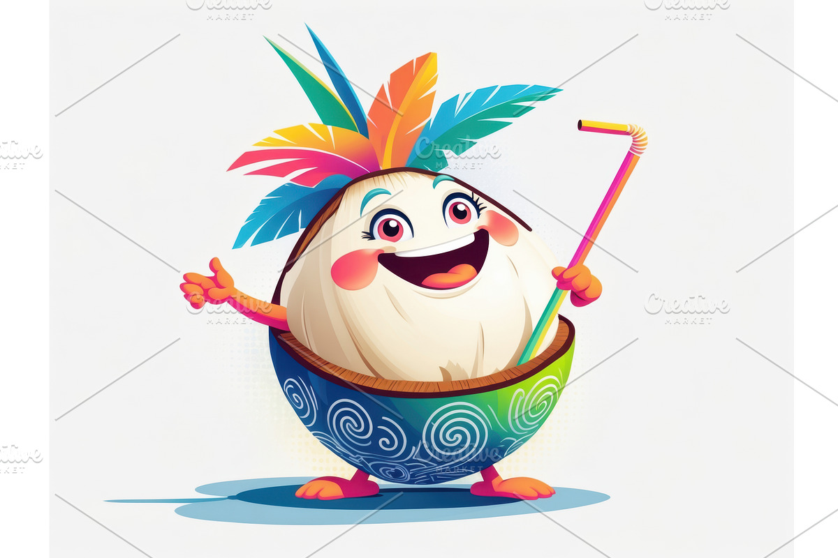 Cheerful coconut character with, an Illustration by tilialucida