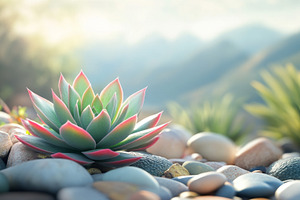 Succulent Plant on Colorful Pebbles with Soft Natural Light, an Abstract Photo by Natalia Klenova's Shop
