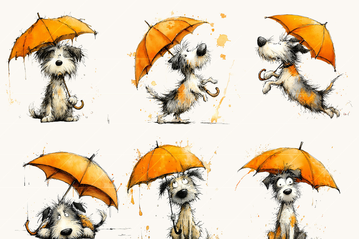 Dogs with Umbrellas Clipart Bundle, an Animal Illustration by Design Scotch (Photo 8 of 10)