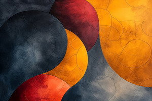 Abstract artwork featuring warm colors and curved shapes creatin, a Decorative Illustration by ImageMir