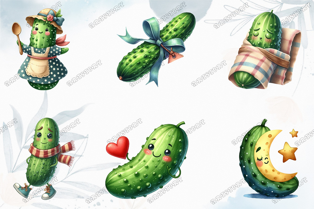Watercolor Cute Cucumber Clipart, a Graphic by designcity5 (Photo 3 of 5)