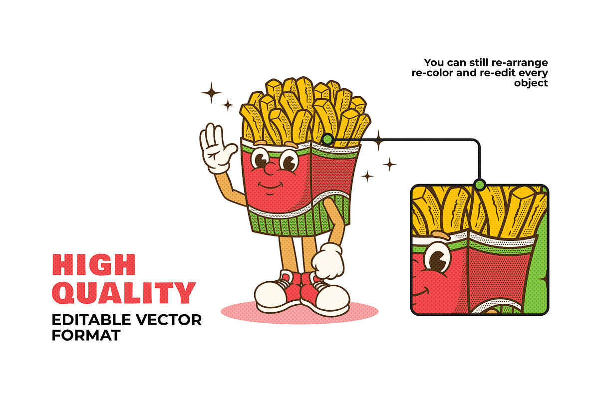 Groovy Fries Retro Illustration, a Food Illustration by Decoconio Design (Photo 4 of 7)