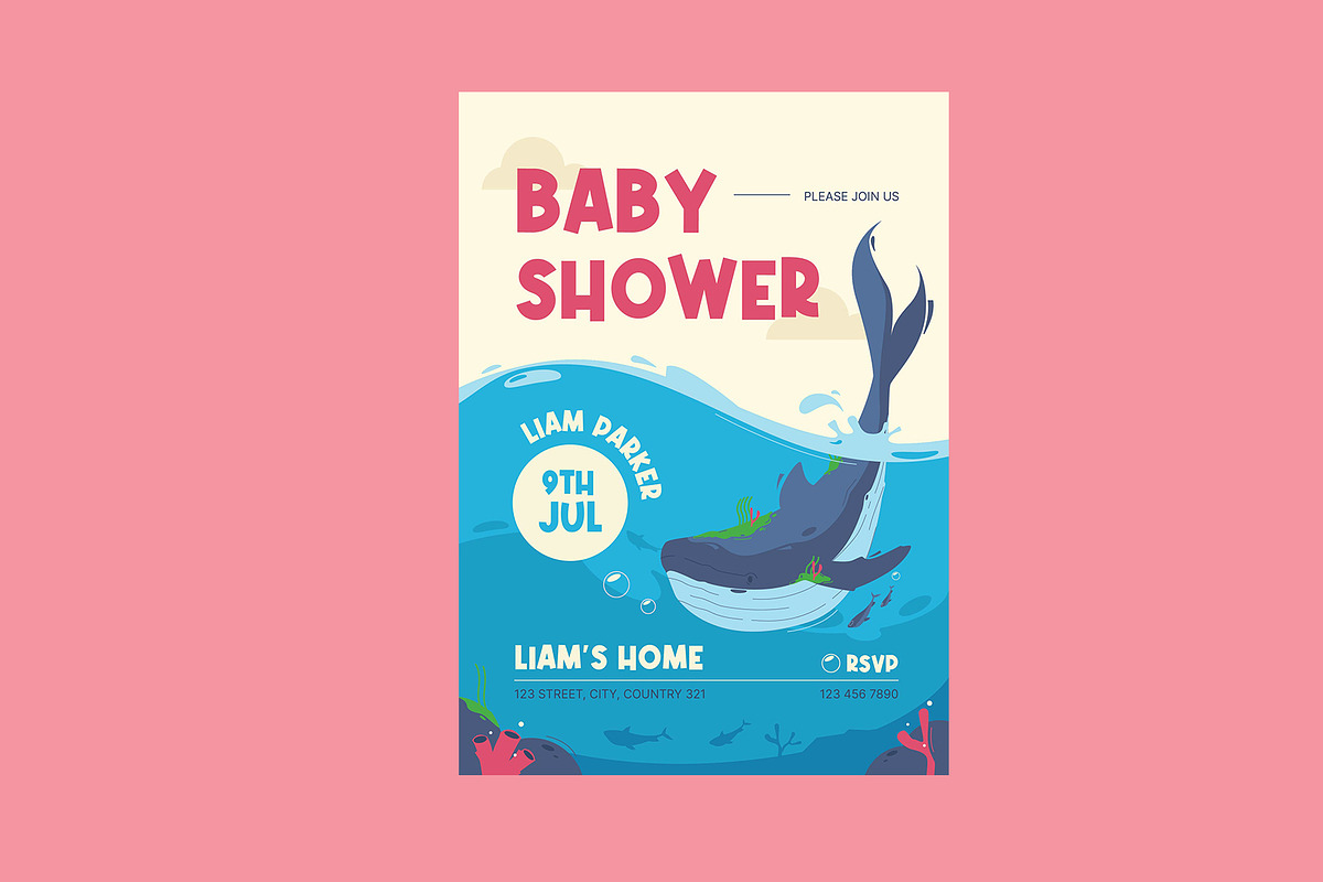 Baby Shower Invitation Sea Theme, a Card Template by Neermana (Photo 3 of 4)
