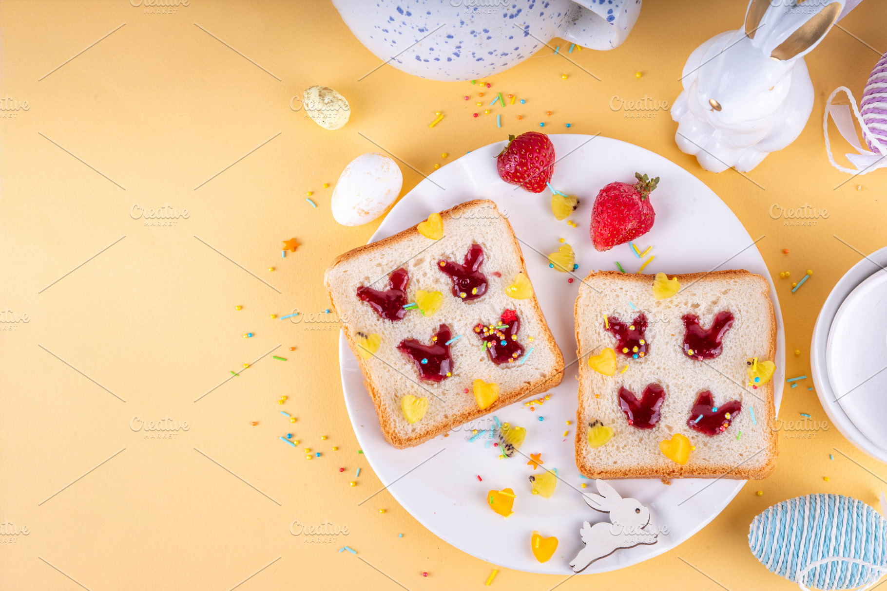 Simple Easter breakfast idea, finger press bunny rabbits jam san, a Food & Drink Photo by Rimma