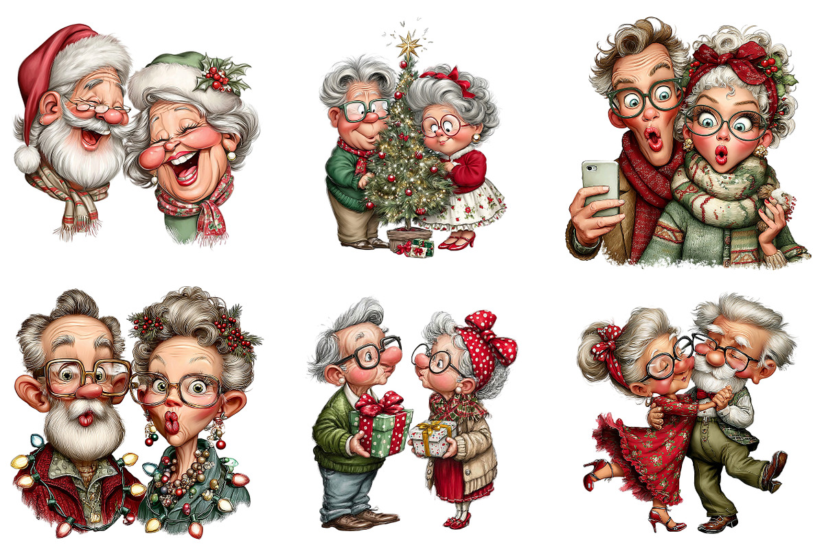 Funny Elderly Couple Christmas Party, an Illustration by Craft Nest (Photo 7 of 10)