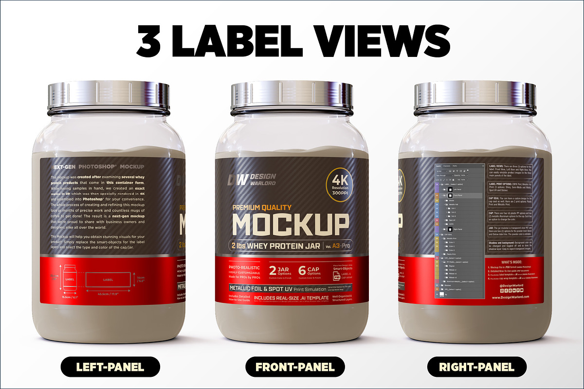 2lb Whey Protein Jar Mockup A3-Pro, a Packaging Mockup by Design Warlord (Photo 6 of 16)
