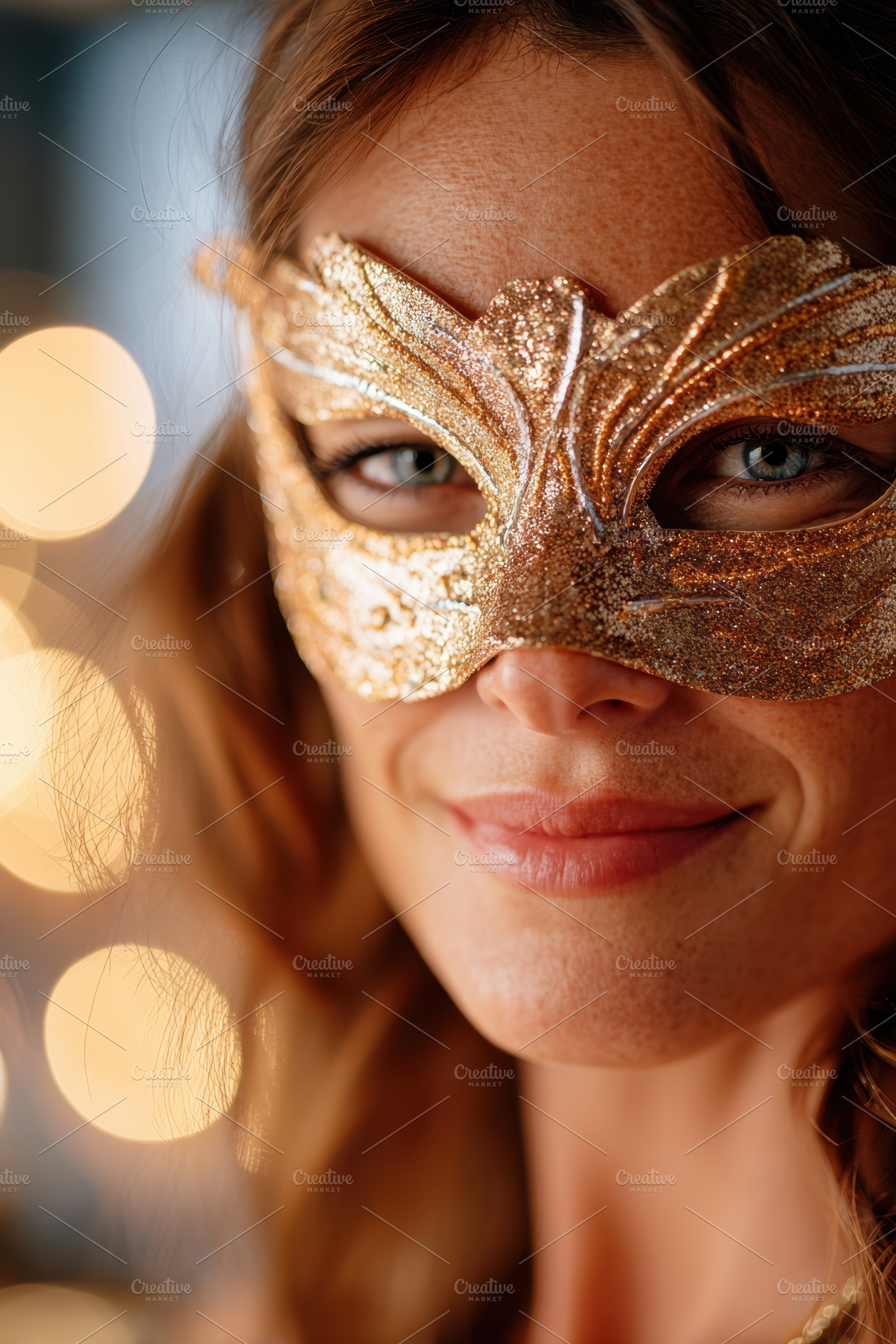 Elegant woman in sparkling masquerade mask, a Person Photo by AlyaAnd