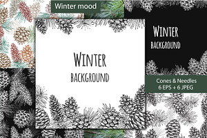 Winter sketch set. Fir tree