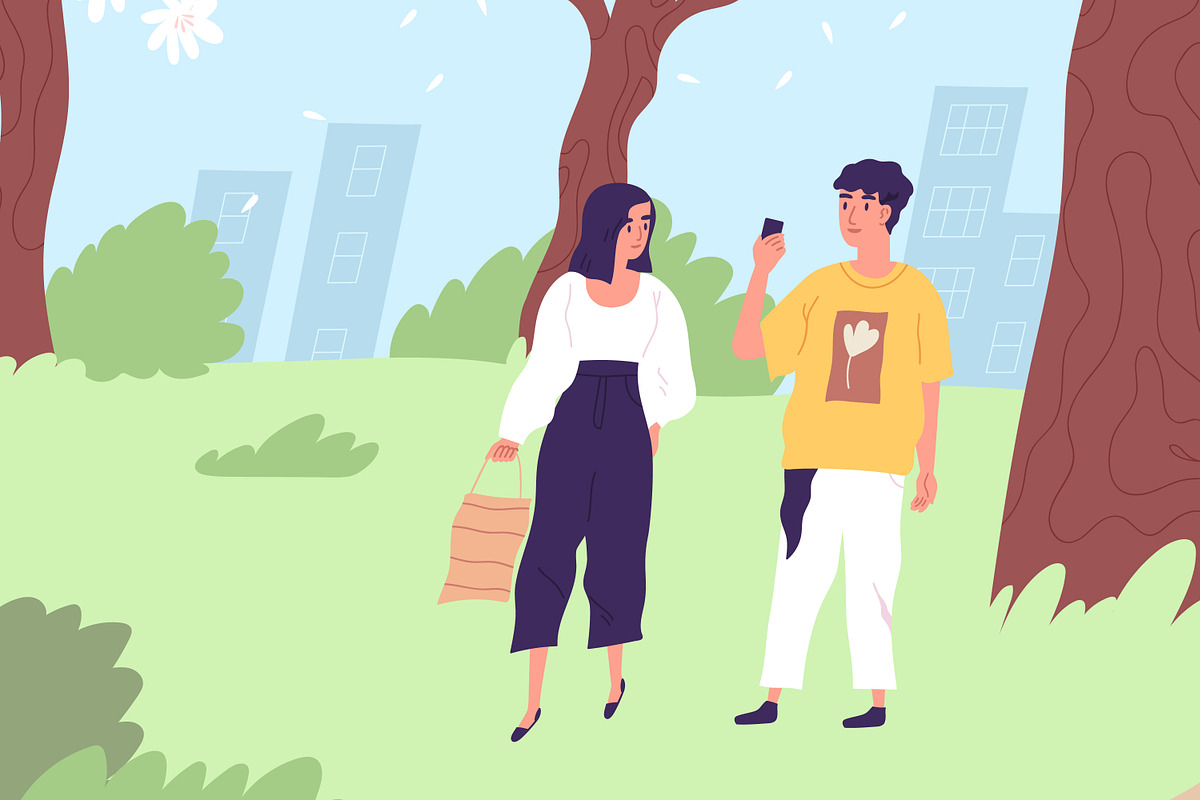 Couple walking in the city park, a Person Illustration by Good Studio (Photo 2 of 3)