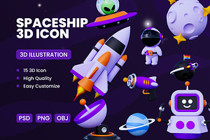 Spaceship Astronaut 3D Icon Pack #2, an Object 3D Model by deviapuspitasari2