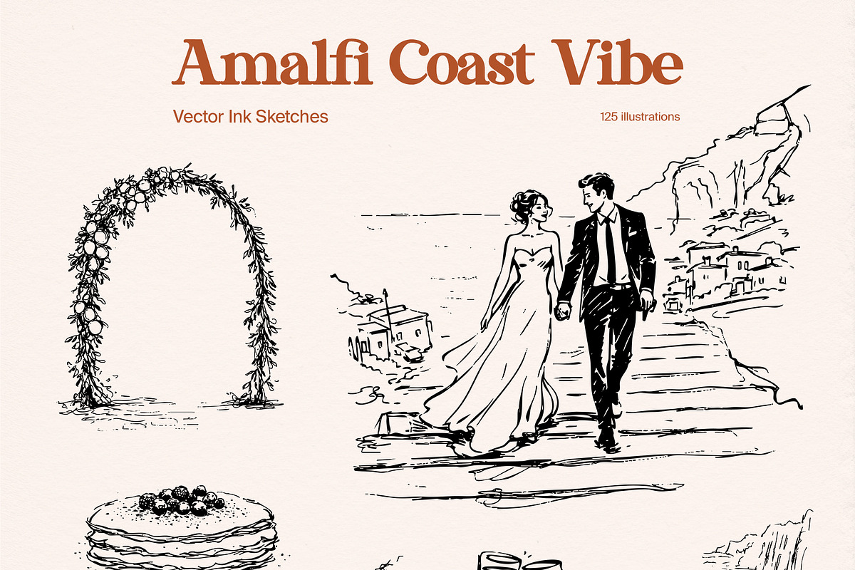 Amalfi Vibe: Vector Ink Sketches, an Object Graphic by divanovskaya_nv (Photo 13 of 20)